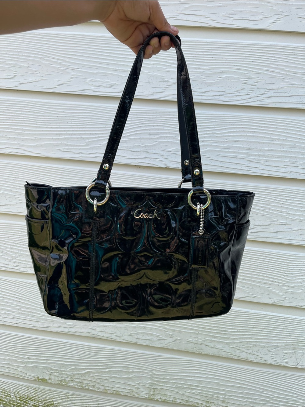 Coach Black Patent Leather Shoulder Bag with Logo